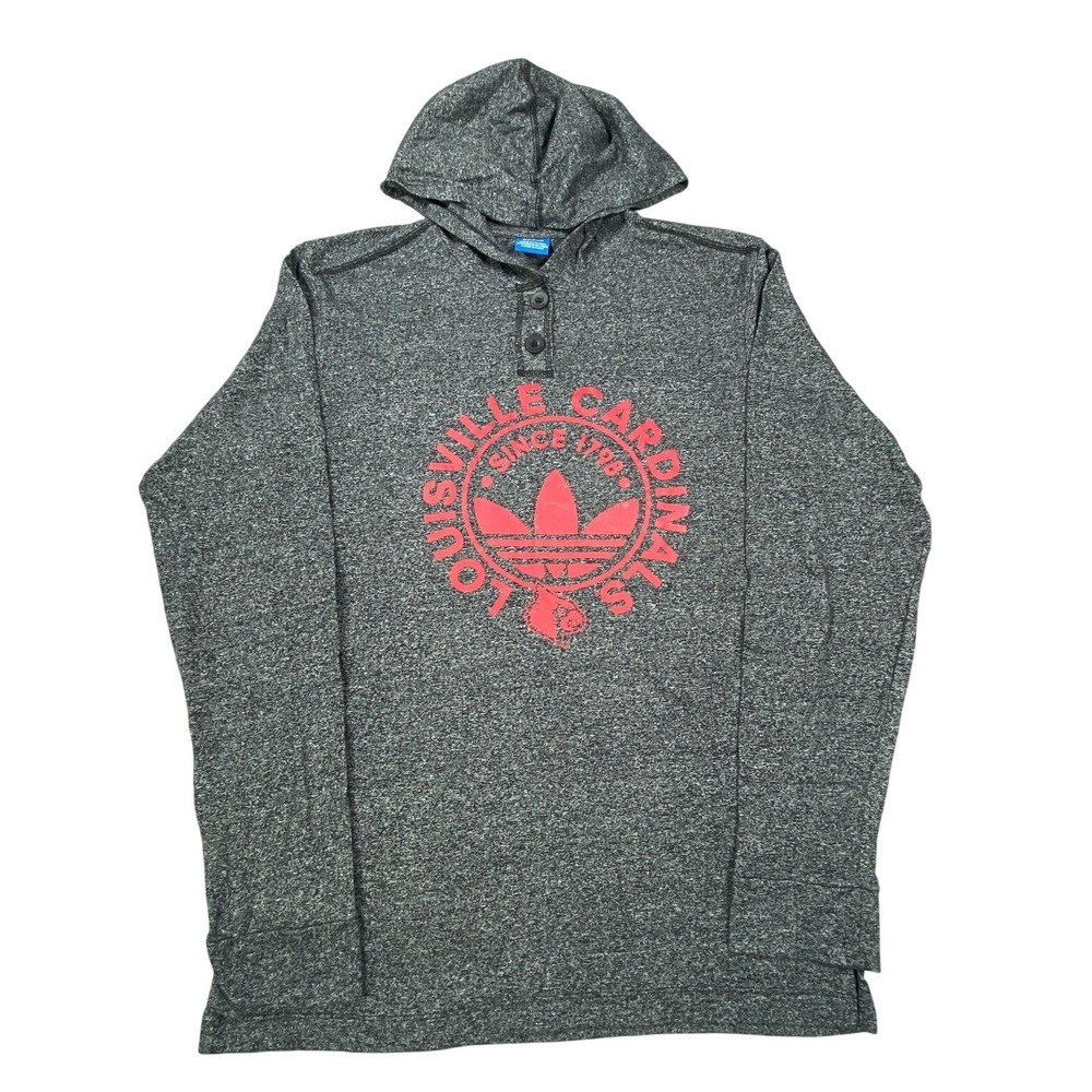 Louisville Cardinals Hoodie Sweatshirt Mens Large Adidas 3 Stripes Heather Black